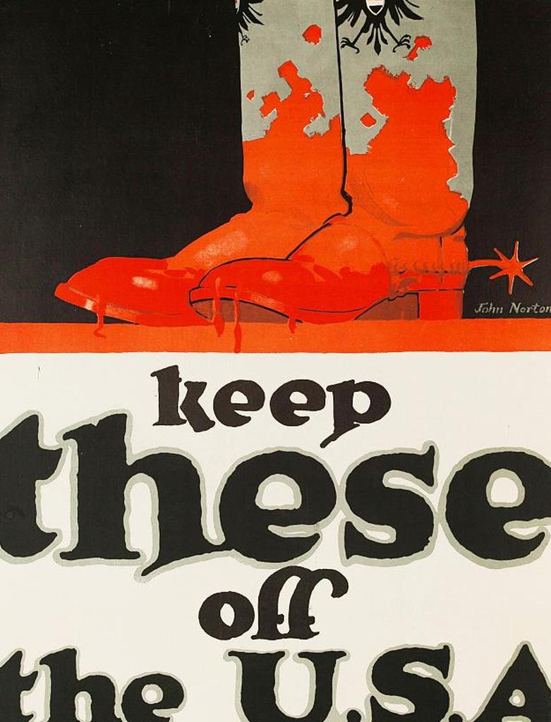 Пара окровавленных сапог с плакатом с немецким имперским орлом