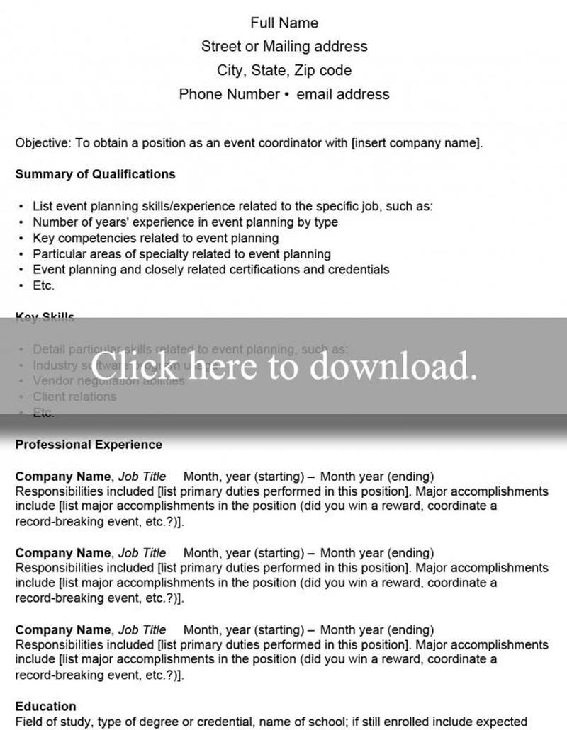 Шаблон резюме координатора мероприятия