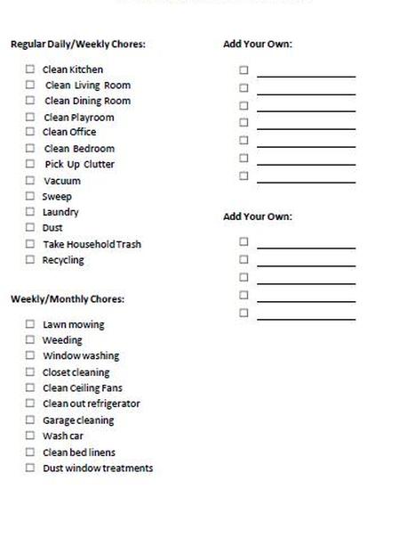 контрольный список для печати по дому