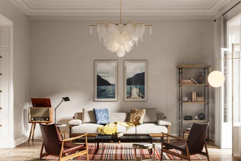 Интерьер домашней комнаты с лампами