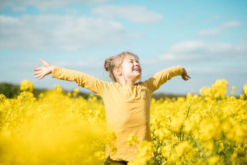 Беззаботная девушка в поле