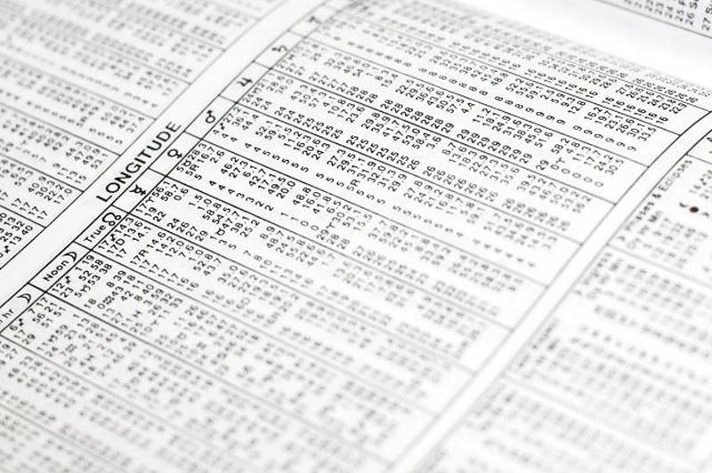 Таблица цифр из эфемерид